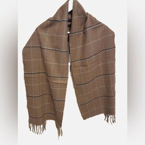 NWOT Unisex Softer Than Cashmere Brown Plaid Fringe Scarf - 65 inches Long